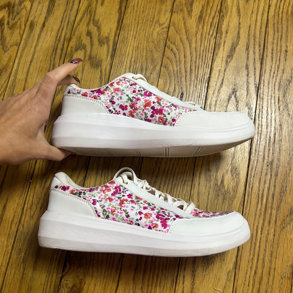 Ryka Astrid Lace Up White Floral Low Top Sneakers 9W Wide Pink Purple Floral